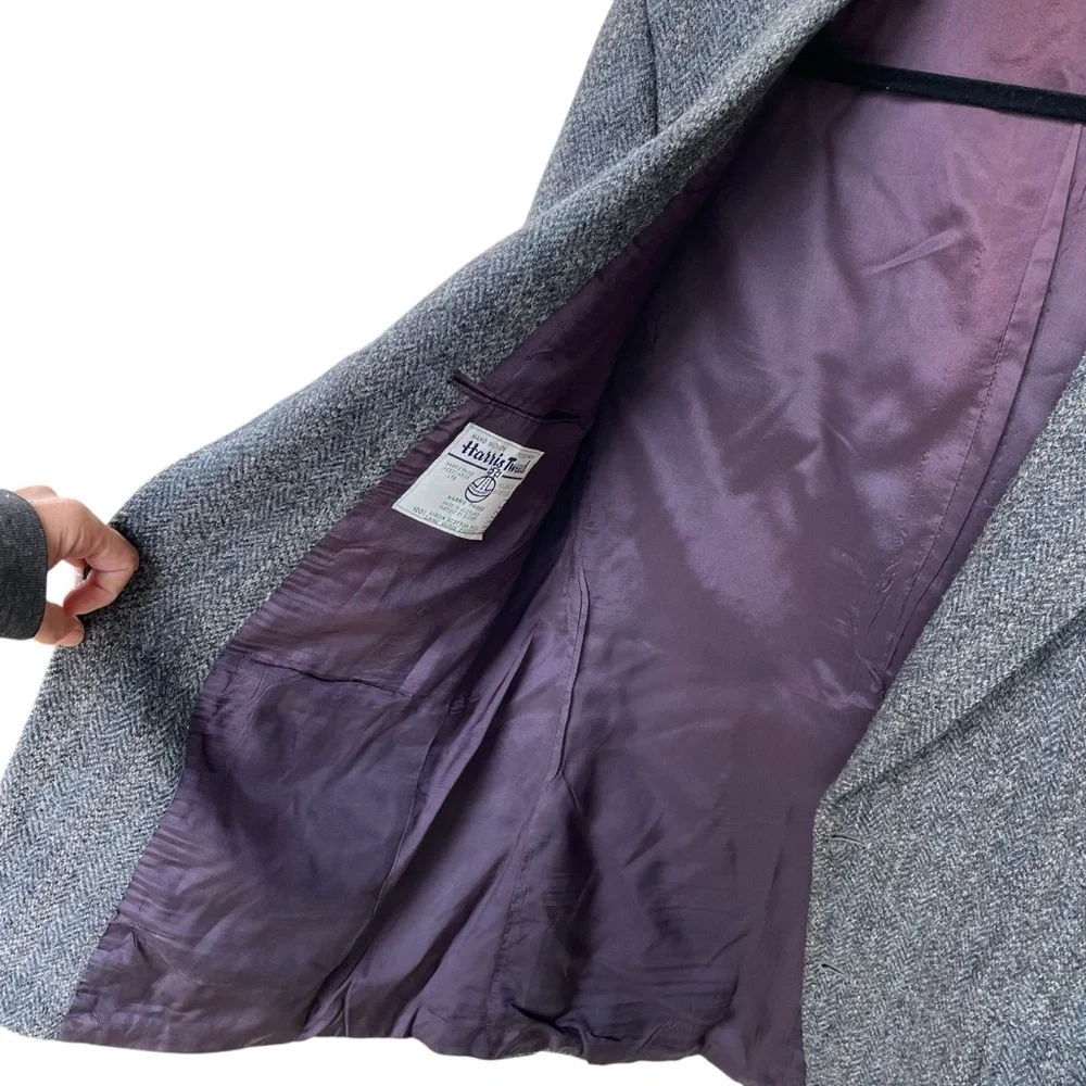 HARRIS TWEED Vintage Hand Woven Wool Sports Coat Jacket Blazer Blue Gray 44
